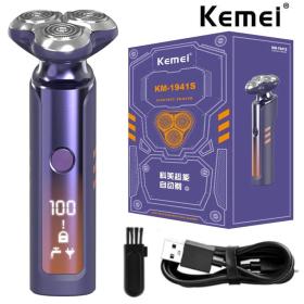 ماكينة حلاقة كهربائية لكامل الجسم للرجال من Kemei ، مقاومة للماء ، شاشة LCD رقمية ، نظام عائم ثلاثي الأبعاد ، KM-1941s